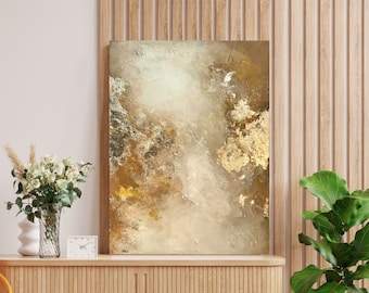 ORDER "Golden Clouds" acrylic painting abstract | Size selectable | Beige Gold Honey Unique Canvas Picture Clouds Yellow Gold Leaf Painting Art