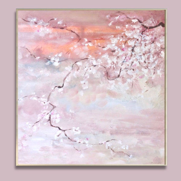 AUFTRAG "Sakura" Acryl Gemälde abstrakt | Größe wählbar | Leinwand Bild Floral Kupfer Rosa Japan Art Kirschblüten Zweig Blumen Malerei Kunst