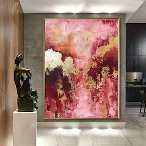 ORDER &quot;Candy Rose&quot; painting abstract | Size selectable | Acrylic Gold Pink Canvas Picture Orange Colorful Pink Beige Gold Leaf Painting Art Unique