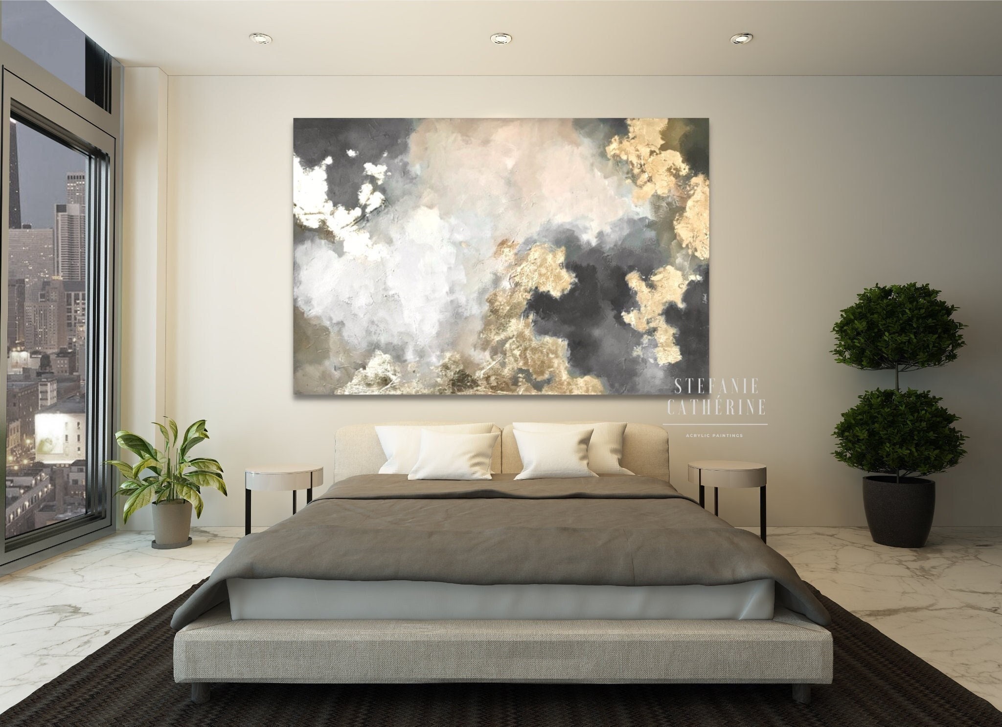 COMMISSION golden Charcoal Acrylic Painting Abstract Size Selectable Canvas  Art Gray Gold Gold Leaf Beige Anthracite Painting Picture Wall - Etsy
