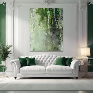 COMMISSION &quot;Green Entrance&quot; Acrylic Painting Abstract | Size selectable | Green Silver Unique Canvas Picture Gray Garden Forest Gray Painting Art