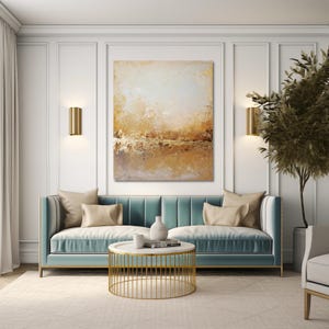 GOLDEN HONEY large painting 100x120x4cm art abstract gold gold leaf acrylic canvas painting modern art unique beige yellow brown wall picture