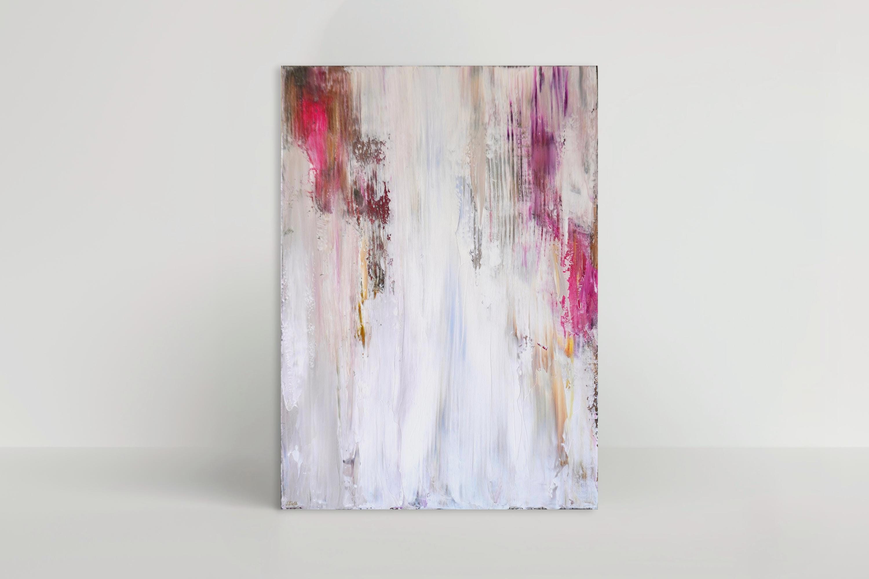 ROSE DREAMS acrylic painting 50 x 70 cm abstract canvas art painting pink beige white grey original wall art