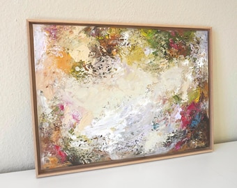 DESERT GARDEN acrylic painting 50 x 70 cm abstract canvas art original painting colorful unique picture green brown beige pink blue structure wall art