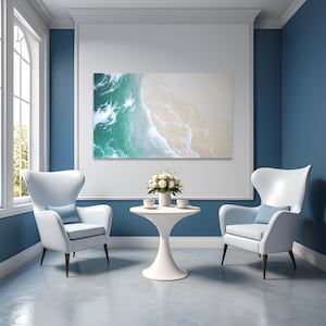 DIVE IN Painting 130 x 80 cm Sea from above Acrylic Original Art on Canvas Sea Painting Waves Sand Coast Maritime Unique Picture