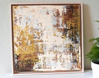 STRANDGOLD acrylic painting 50 x 50 cm abstract canvas art squeegee picture painting beige brown gold vintage look original wall art unique