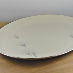 Pickard China WHISPER 15&quot; Large Oval Serving Platter, 1124, Platinum Trim, Gray Whispy Seed, Off-White, USA