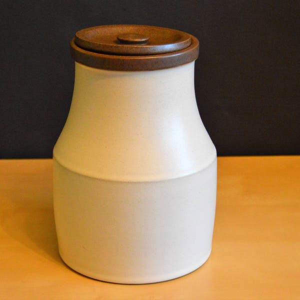 Denby-Langley POTPOURRI WHITE Sugar Canister Jar with Lid, 9", Stoneware, Natural and Dark Brown, Made in England