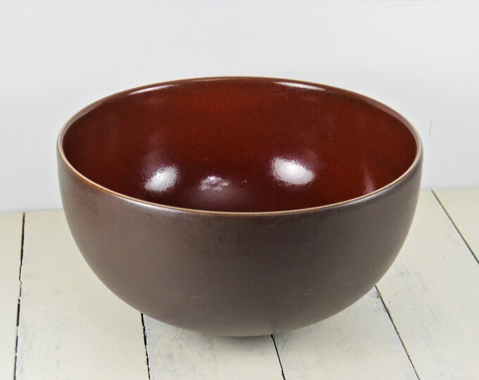 Jarsfrance TOURRON CERISE Dark Cherry Red 9 Salad Serving Bowl, Matte Brown Outer Glossed Red