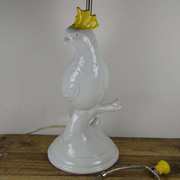PBT Pottery Barn Teen COCKATOO Table Lamp, 24", White Ceramic with Yellow Crest, NO Shade, With Harp and Finial, Tropical Bird, Parakeet