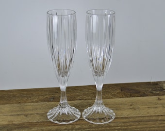 Set of 2 Mikasa PARK LANE 6 oz Fluted Champagne Glasses, Flutes, 8.5", Vertical Lines, Textured Stem, Heavy