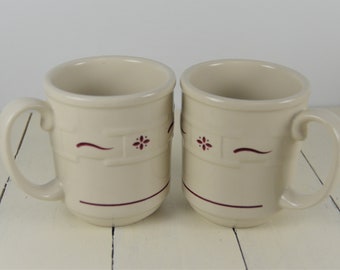Longaberger Pottery Woven Traditions 2 IVORY SQUARE Coffee Mugs Cups 12oz