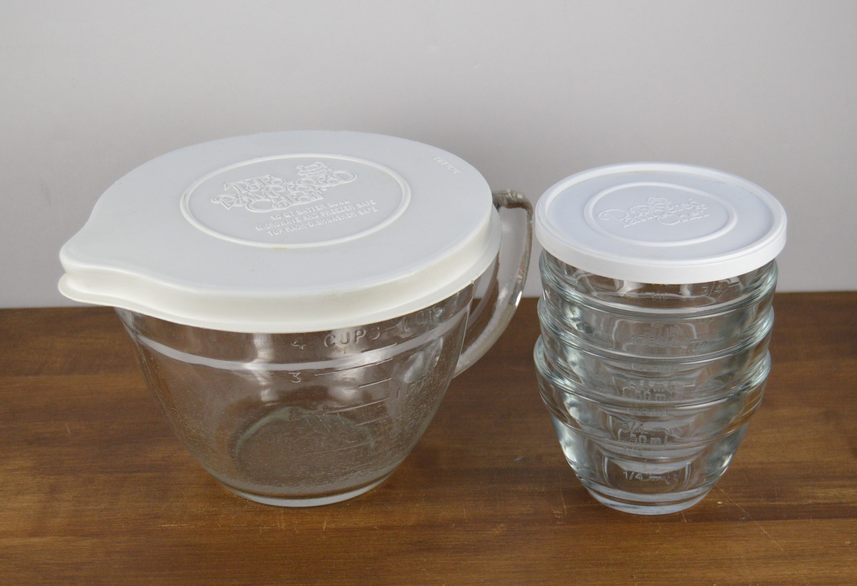 The Pampered Chef 4 Cup 1 Quart Batter Bowl With Plastic Cover 4 1 Cup Prep  Bowls With 1 Lid, Glass Measuring Cup, Used/scratches 