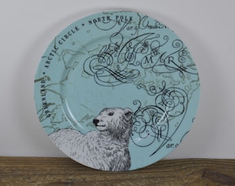 Anthropologie POLAR BEAR 8" Salad Plate, Aqua Blue with Black and White, Greenland Arctic Circle North Pole, Used