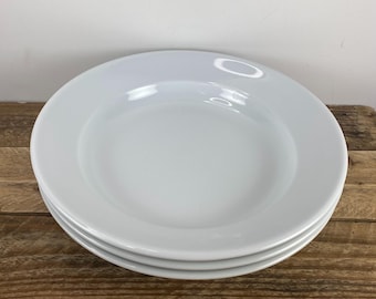 Set of 3 Apilco WHITE 10" Pasta Soup Bowl, Sevres Pattern All White Green Apilco Oval Stamp, Porcelaine France