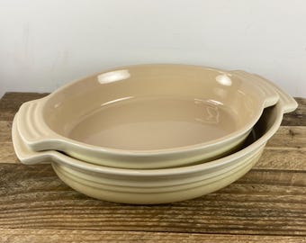 Set of 2 Le Creuset DUNE Oval Dishes 12.5" 11.25", Baking Dish Au Gratin Casserole Baker, Ceramic Stoneware, Handles, Ombre Beige to Ivory