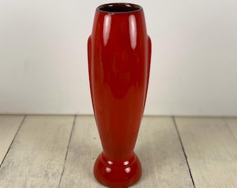 Frankoma 43 Plainsman FLAME RED 8.5" Vase. Orange Red Outside Brown Inner, Frankoma Pottery Oklahoma USA, Bud Vase