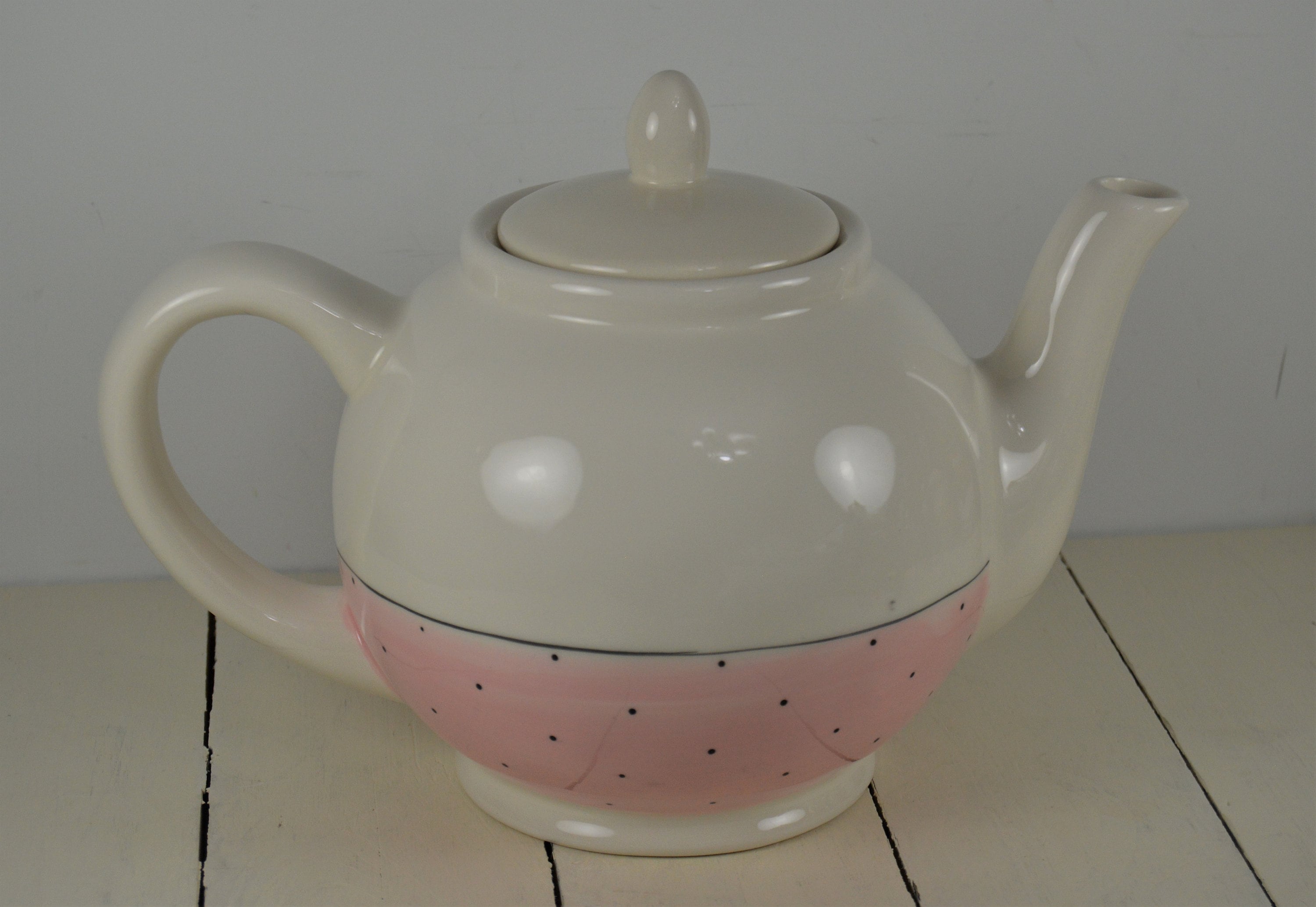 Rae Dunn TEA TIME Teapot 7 Cup Pink Band Black Dots Large - Etsy India