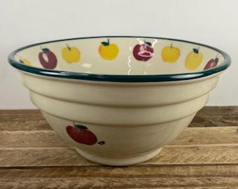Hartstone GOLDEN DELICIOUS 9 3/8" Mixing Bowl, Salad Bowl, Natural with Yellow and Red Apples Green Rim, Hartstone USA