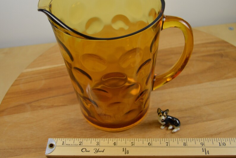 ELDORADO GOLD 56 oz Pitcher Pressed Glass Amber Honey Glass Dots by Hazel Atlas Polka Dots