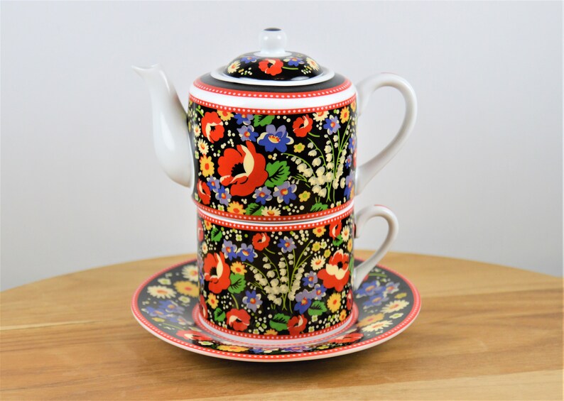 Vera Bradley Poppy Fields 8 Oz Individual Cup And Teapot Set Etsy