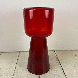 Crate & Barrel DIAZ Ruby Red 8" Candle Holder, Red Glass Made in Mexico, Small Crack