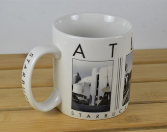 Starbucks Barista ATLANTA 16 oz Mug, City Scenes Series, White with Black Silver Blue Atlanta City Scenes, 4"