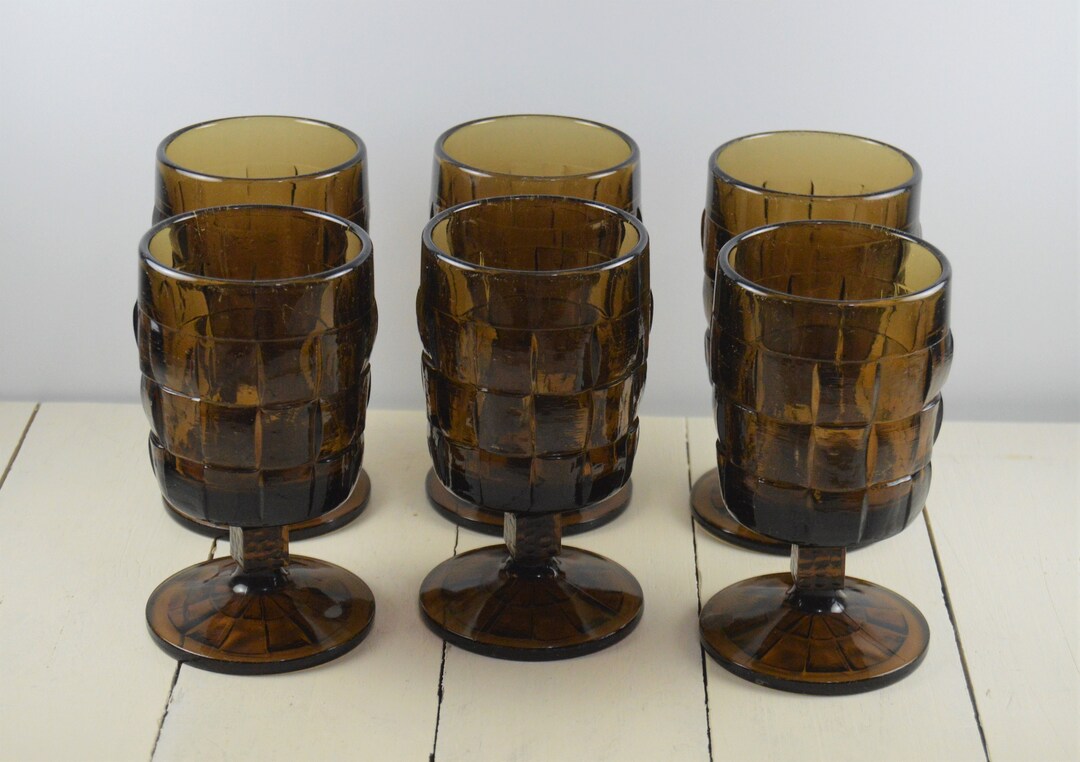 Set of 6 Viking Glass ASHLEY BROWN 8 Oz Wine Goblets Brown Etsy