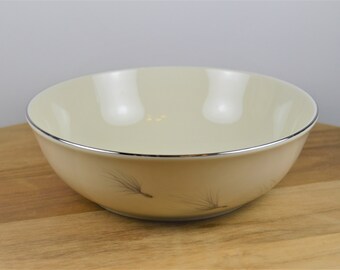 Pickard China WHISPER 8" Round Vegetable Serving Bowl, 1124, Platinum Trim, Gray Whispy Seed, Off-White, USA