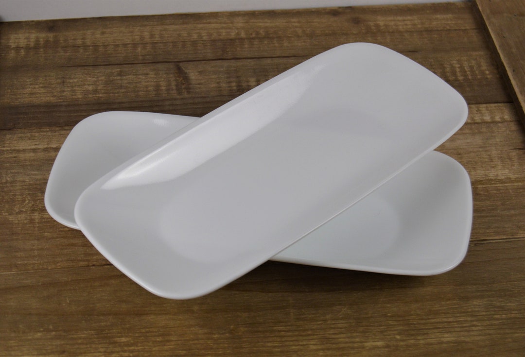 Set of 2 Corelle WHITE Rectangular Serving Trays Pure White Etsy