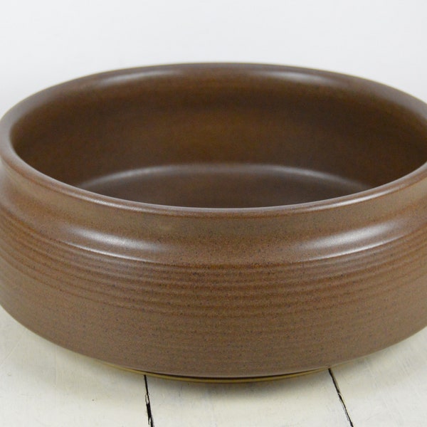 Denby-Langley MAYFLOWER 8.75" Round Vegetable Salad Serving Bowl, All Brown, Raised Bands, Stoneware Made in England, Used