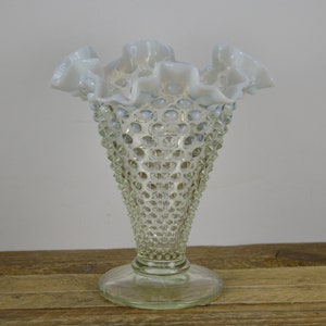 Fenton HOBNAIL FRENCH Opalescent Double Crimped 7.5" Vase, Clear Glass ...