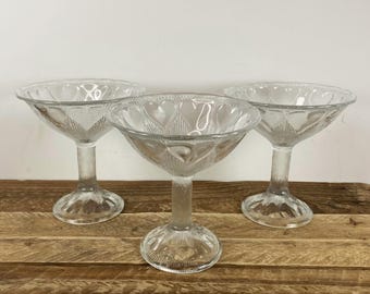 Set of 3 Williams-Sonoma Grand Cuisine HEART Champagne Glass Sherbet Glass Dessert Compote 4.75", Pressed Glass Hearts, Poland, 1 CHIPPED