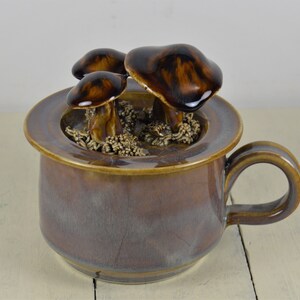 gary klower Gary Eagan Spring St. Pottery Eureka Springs Arkansas, Hand Made 12 Mug  With Mushroom Lid, Coffee Soup, Blue Purple Brown Glaze, Eagan 2003