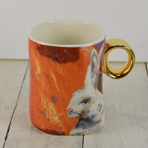 Anthropologie Laura Walcott WINTER FAUNA White Rabbit 13 oz Mug, Round Gold Handle, 4.25" bild 1