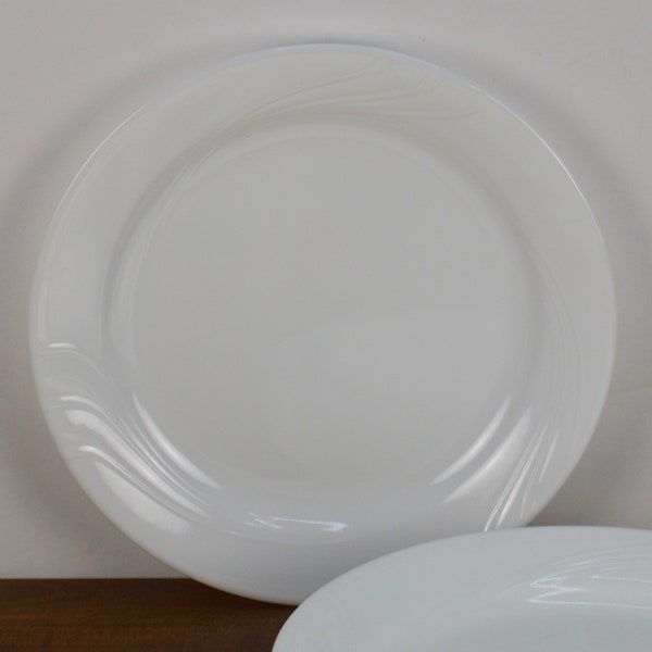 Set of 8 Corelle WINDWARD 7" Salad Dessert Pie Plates, All White, Raised Swirl on Rim, Corelle by Corning USA