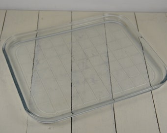 Pyrex England 12" Baking Tray, Cookie Sheet, Grid Square Pattern, Glass Tray, No Stovetop or Broiler, Used