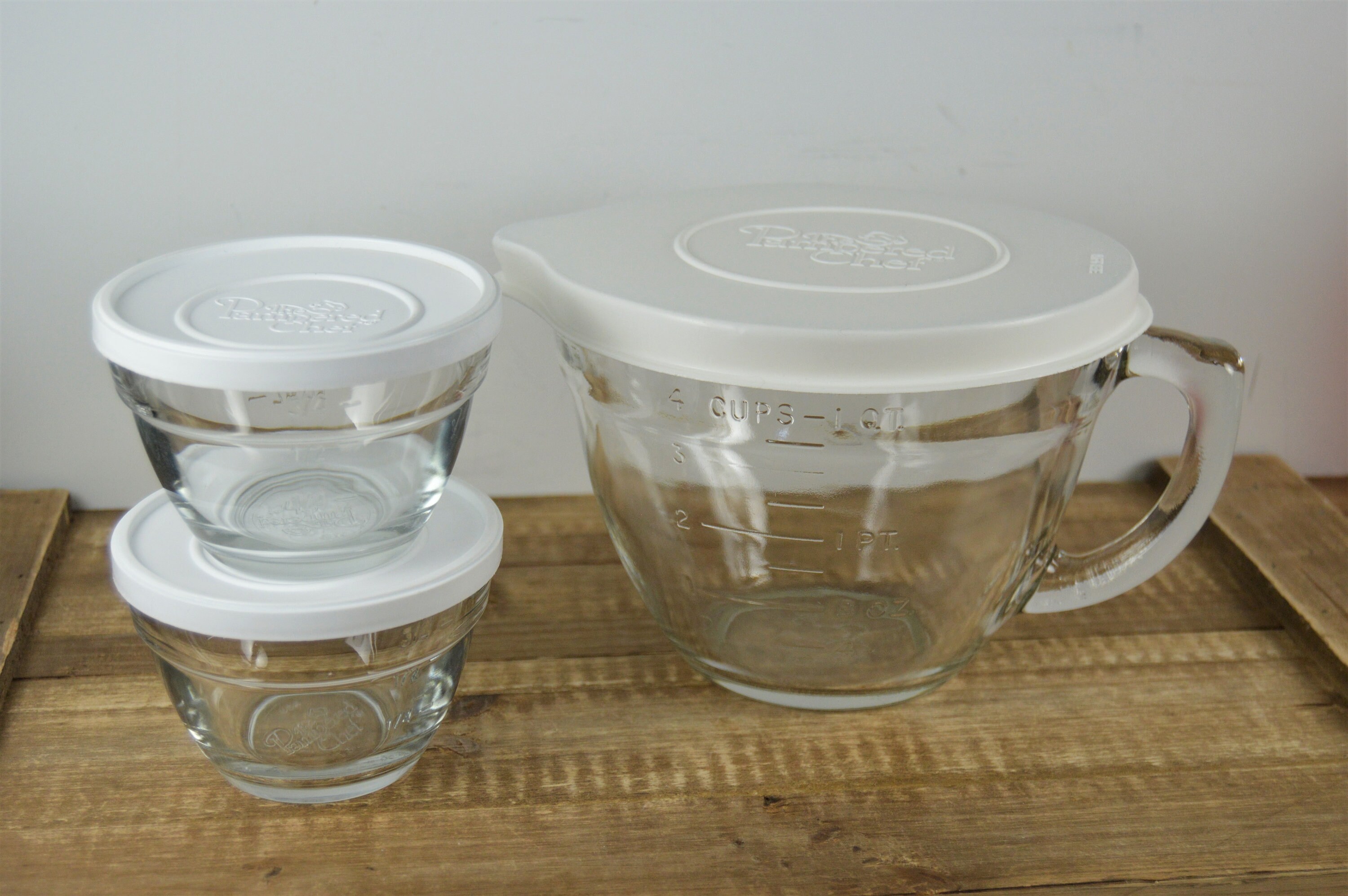 Pampered Chef 4-Cups 1 Qt. 1-LITRE Glass Measuring Mixing Batter Bowl With  Lid