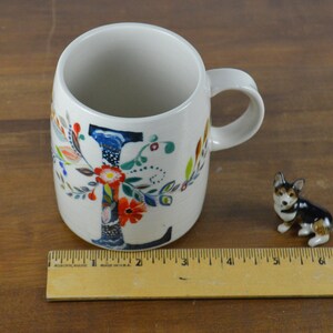 Anthropologie Starla M. Halfmann 12 oz Initial L Mug, White with Colorful Graphic Flowers Blue Initial L, Monogram image 6