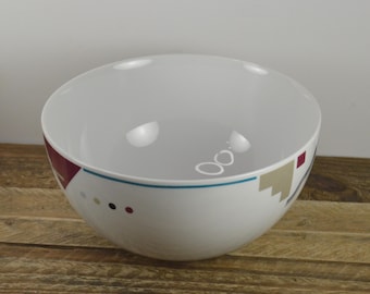 Studio Nova ATTITUDES 8" Round Vegetable Bowl Salad Bowl, White Deco Shapes Border, Geometric Designs, Y0105