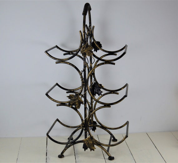 Metal Wine Rack 17.5 Applied Grape Leaves Black | Etsy