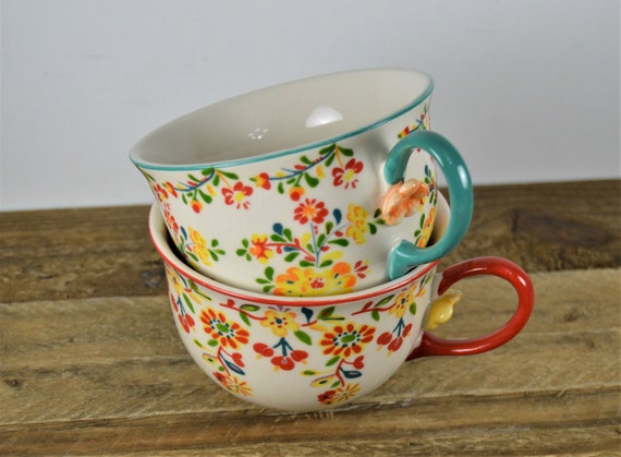 12 fl oz Ceramic Coffee Mug with Floral Pattern French Country Style Teacup 12 fl oz Ceramic Coffee Mug with Floral Pattern French Country Style Teacup