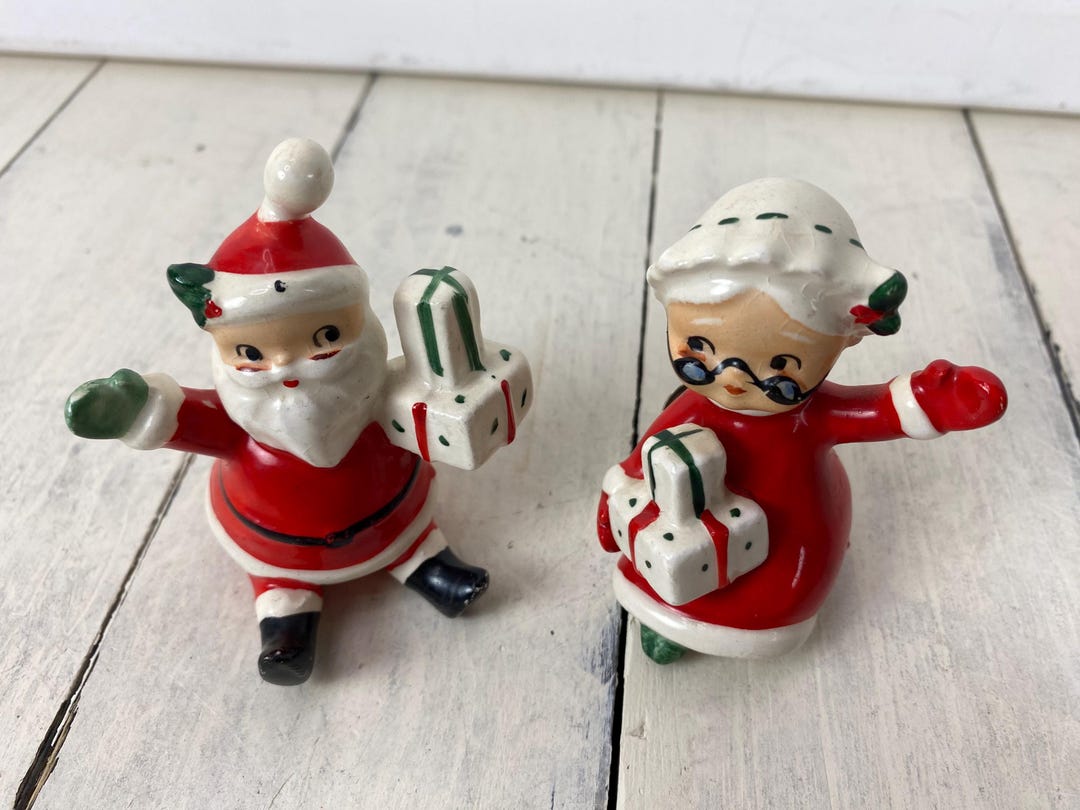 Vintage Lefton SANTA and MRS. CLAUS Clip-on Ornaments, Waving Hand ...