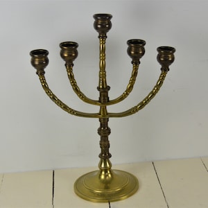 Brass 5 Arm Candelabra, Taper Candle, 10.75&quot;, Vintage Brass Candelabra, Candle Holder, Centerpiece