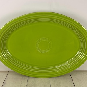 Fiesta CHARTREUSE 13.5" Oval Serving Platter, Chartreuse Bright Green, 1990s Limited Production, Homer Laughlin Fiestaware
