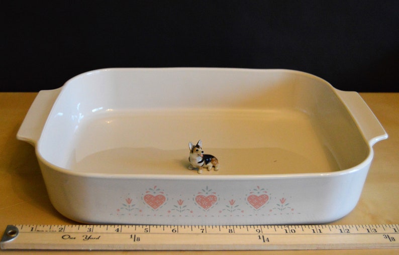 12.25x10.5x2.5 Pink Hearts Natural Off-White Corning FOREVER YOURS A-21-B-N Lasagna Baking Dish Pan