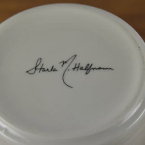 Anthropologie Starla M. Halfmann 12 oz Initial L Mug, White with Colorful Graphic Flowers Blue Initial L, Monogram image 5