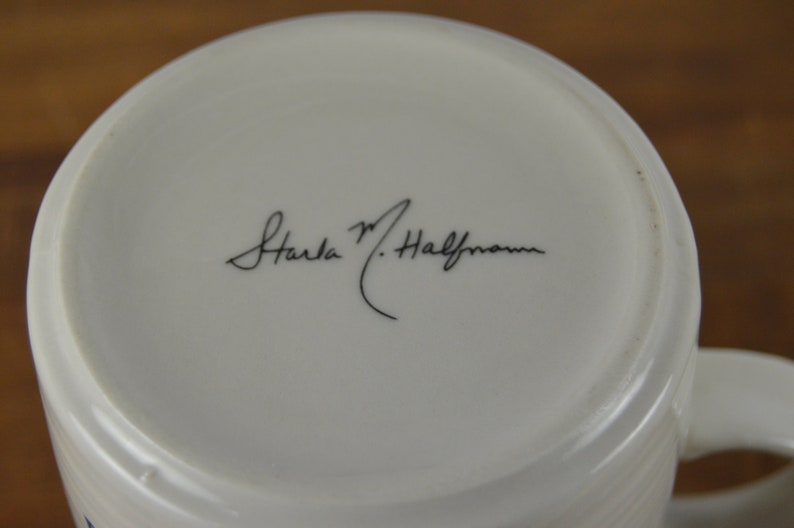 Anthropologie Starla M. Halfmann 12 oz Initial L Mug, White with Colorful Graphic Flowers Blue Initial L, Monogram image 5