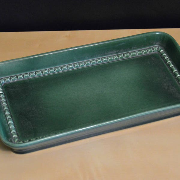 Vintage Red Wing Pottery Mid-Century Ernest Sohn Emerald Green Majolica 14" Tray, Handles, E.S. USA