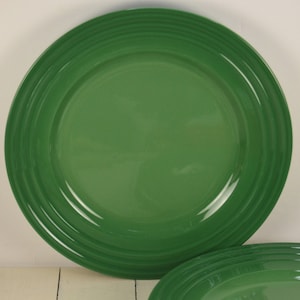 Set of 3 Le Creuset MEDIUM GREEN or FENNEL 12&quot; Dinner Plates, Slight Ombre Darker Rim to Lighter, Ringed Rim, Used